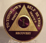 Purple & Gold Plated Any Year 1 - 65 AA Chip Alcoholics Anonymous Medallion Coin - RecoveryChip