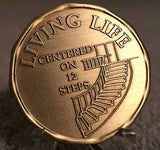 Living Life Centered On 12 Steps Bronze Medallion Chip Celebrate AA Affirmation Coin - RecoveryChip