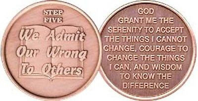 Step 5 Copper Twelve Step Medallion AA NA Recovery 12 Steps Serenity Prayer - RecoveryChip