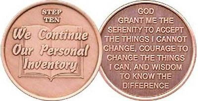 Step 10 Copper Twelve Step Medallion AA NA Recovery 12 Steps Serenity Prayer - RecoveryChip