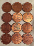 Set Of 12 Copper Step Medallions Twelve Steps AA Alcoholics Anonymous Medallion - RecoveryChip
