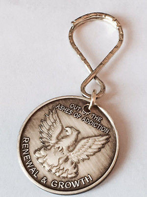 Our Of The Ashes Renewal Growth Serenity Prayer Key Chain AA Medallion Chip Tag - RecoveryChip