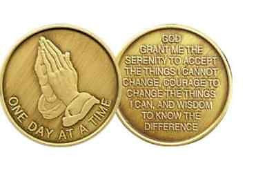Praying Hands One Day At A Time Medallion Coin AA Chip Bronze Serenity ...
