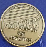 Attitude Progress Not Perfection Bronze Medallion Chip AA Alcoholics Anonymous - RecoveryChip