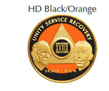 AA Founders Gold Plated HD Black & Orange Alcoholics Anonymous Medallion Chip Any Year 1 - 65 - RecoveryChip