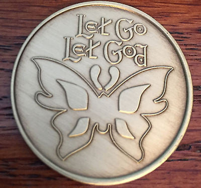 Let Go Let God Butterfly Serenity Prayer Bronze Recovery Medallion Coin AA NA - RecoveryChip