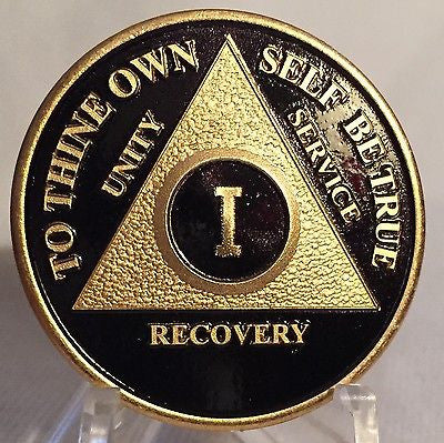 Black & Gold Plated Any Year 1 - 65 AA Chip Alcoholics Anonymous Medallion Coin - RecoveryChip