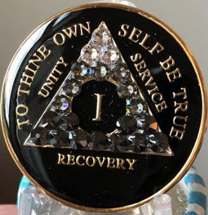 Crystal AA Medallion Transition Black Tri-Plate Sobriety Chip Year 1 - 50 - RecoveryChip