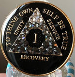 Crystal AA Medallion Transition Black Tri-Plate Sobriety Chip Year 1 - 50 - RecoveryChip