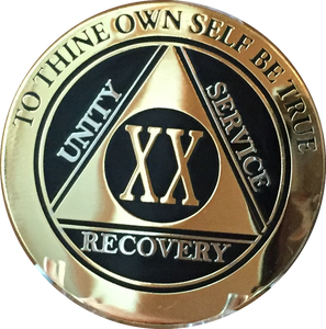 20 Year AA Medallion Elegant Black Gold & Silver Plated RecoveryChip Design