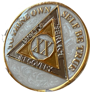 1 - 20 or 30 Year AA Medallion Opulent Pearl Silver Swirl Tri-Plate Sobriety Chip