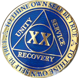 20 Year AA Medallion Reflex Blue Gold Plated Alcoholics Anonymous RecoveryChip Design - RecoveryChip