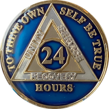 24 Hours AA Medallion Metallic Blue Color Tri-Plate Sobriety Chip