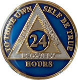 24 Hours AA Medallion Metallic Blue Color Tri-Plate Sobriety Chip