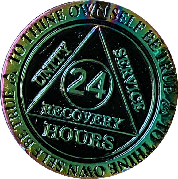 24 Hours AA Medallion Reflex Rainbow Plated Sobriety Chip