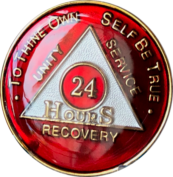 24 Hours AA Metallic Red Tri-Plate Medallion Sobriety Chip - RecoveryChip