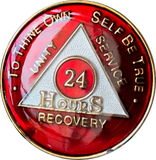 24 Hours AA Metallic Red Tri-Plate Medallion Sobriety Chip - RecoveryChip