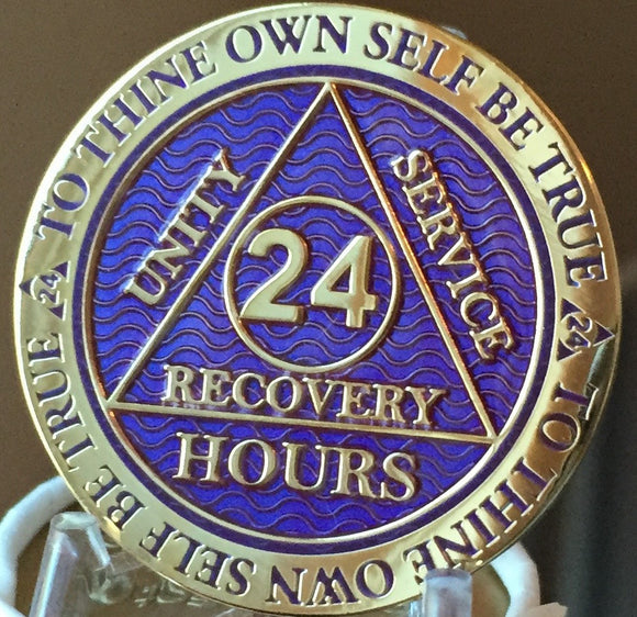 24 Hours AA Medallion Reflex Purple Gold Plated Alcoholics Anonymous RecoveryChip Design - RecoveryChip