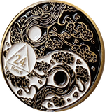 24 Hours AA Medallion Ying Yang Black and White Serenity Prayer 1 Day Medallion