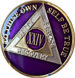 1 - 40 Year AA Medallion Metallic Purple Tri-Plate Sobriety Chip