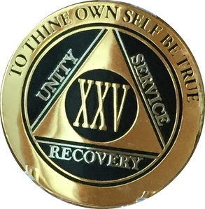 AA Medallion Elegant Black Gold & Silver Plated Years 1 - 45 Bi-Plate - RecoveryChip
