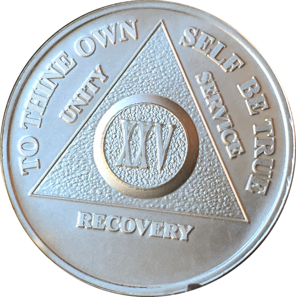 25 Year AA Medallion .999 Fine Silver Sobriety Chip