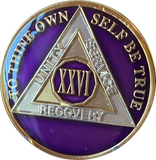 1 - 40 Year AA Medallion Metallic Purple Tri-Plate Sobriety Chip