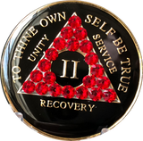 Siam Red Swarovski Crystal AA Medallion Black Tri-Plate Sobriety Chip Year 1 - 50 - RecoveryChip