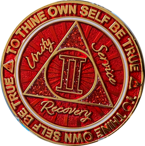 2 Year AA Medallion Cosmic Red Glitter Gold Plated Sobriety Chip
