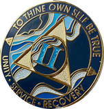 1 - 10 Year AA Medallion Elegant Navy Blue Marble Gold Sobriety Chip