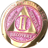 1 - 10 & 30 Year AA Medallion Elegant Glitter Pink Gold & Silver Plated Sobriety Chip - RecoveryChip