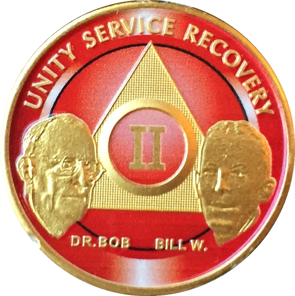 AA Founders Red Gold Plated Any Year 1 - 65 Medallion Alcoholics Anonymous Chip Bill W Dr Bob - RecoveryChip