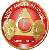 AA Founders Red Gold Plated Any Year 1 - 65 Medallion Alcoholics Anonymous Chip Bill W Dr Bob - RecoveryChip