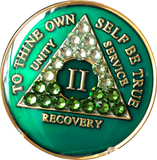Crystal AA Medallion Transition Green Tri-Plate Sobriety Chip Year 1 - 50 - RecoveryChip