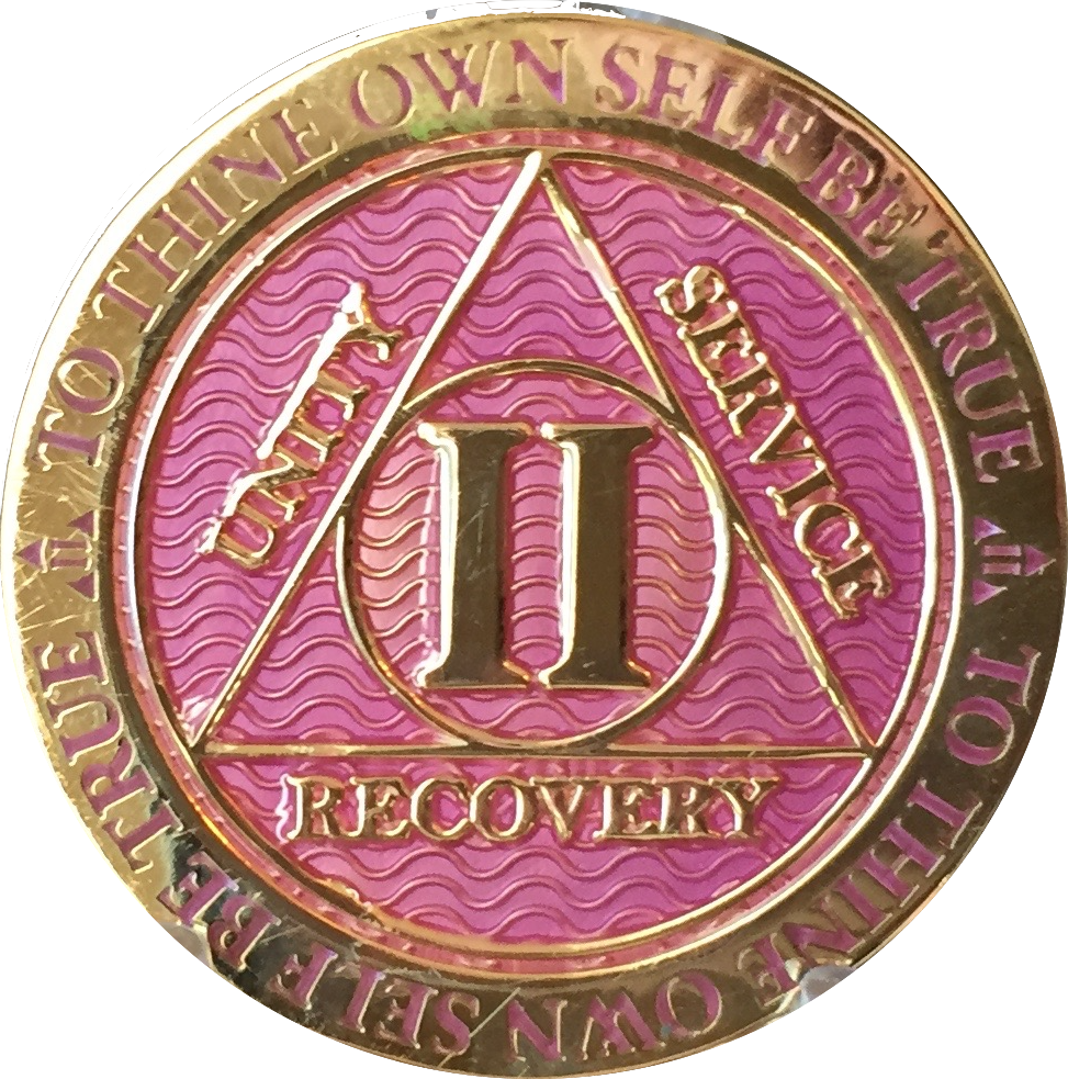 Red White Cotton Table Cover 41 Year AA Medallion - Caribbean Aqua Glitter Sobriety Chip With Serenity Prayer Alcoholics Anonymous