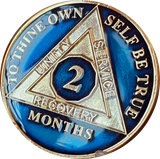 1 2 3 4 5 6 7 8 9 10 11 or 18 Month AA Medallion Midnight Blue Tri-Plate Sobriety Chip
