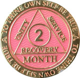 1 - 11 Month AA Medallion Reflex Pink Gold Plated Sobriety Chip Coin - RecoveryChip