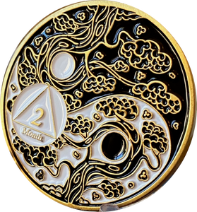 2 Month AA Medallion Ying Yang Black and White 60 Day Serenity Prayer Chip