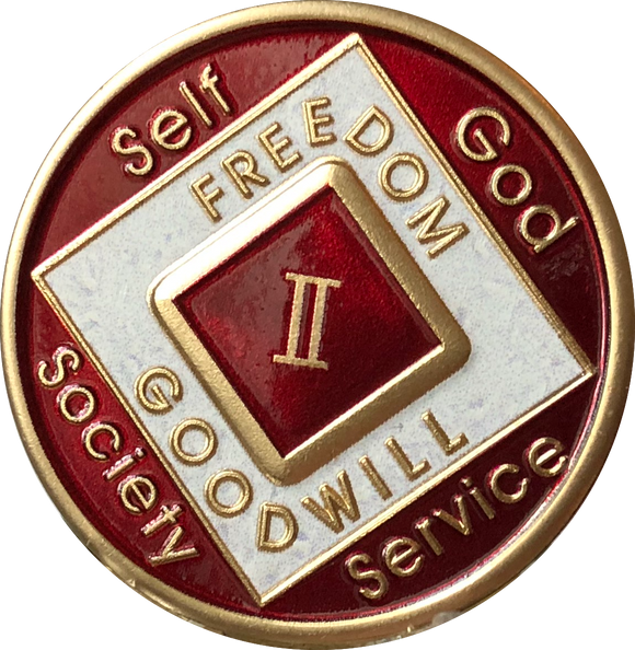 Offical NA Triplate Red & White Color Narcotics Anonymous Medallion 18 Month Year 1 - 50 - RecoveryChip