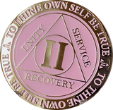 1 or 2 Year AA Medallion Reflex Glow In The Dark Gold Plated Pink Sobriety Chip