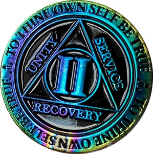 1 - 15 Year AA Medallion Reflex Rainbow Plated Black Sobriety Chip