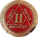 1 or 2 Year AA Medallion Reflex Glitter Red Gold Plated Sobriety Chip