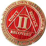 1 - 10 Year AA Medallion Reflex Red Gold Plated Alcoholics Anonymous RecoveryChip Design - RecoveryChip