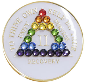1 - 40 Year White Tri-Plate AA Medallion Rainbow Swarovski Crystal