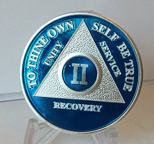 Blue & Silver Plated Any Year 1 - 65 AA Chip Alcoholics Anonymous Medallion Anniversary Coin - RecoveryChip