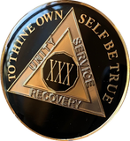 30 Year Large AA Medallion 1.5" Glossy Classic Black Sobriety Chip