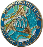30 Year AA Medallion Elegant Caribbean Aqua Glitter Teal Marble Gold Sobriety Chip