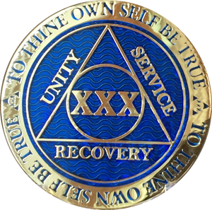 30 Year AA Medallion Reflex Blue Gold Plated Alcoholics Anonymous RecoveryChip Design - RecoveryChip