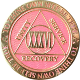 1 - 40 Year AA Medallion Reflex Pink Gold Plated Alcoholics Anonymous RecoveryChip Design - RecoveryChip