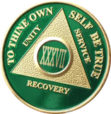 AA Medallion Green Gold Plated Year 1 - 65 Alcoholics Anonymous Chip - RecoveryChip
